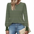 thumbnail image 6 of Lenpel T Shirts for Women Trendy Pleated Ruffle Long Sleeve Crew Neck Striped Dressy Casual Tunic Tops Loose Tee Blouses(Army Green,XX-Large), 6 of 6