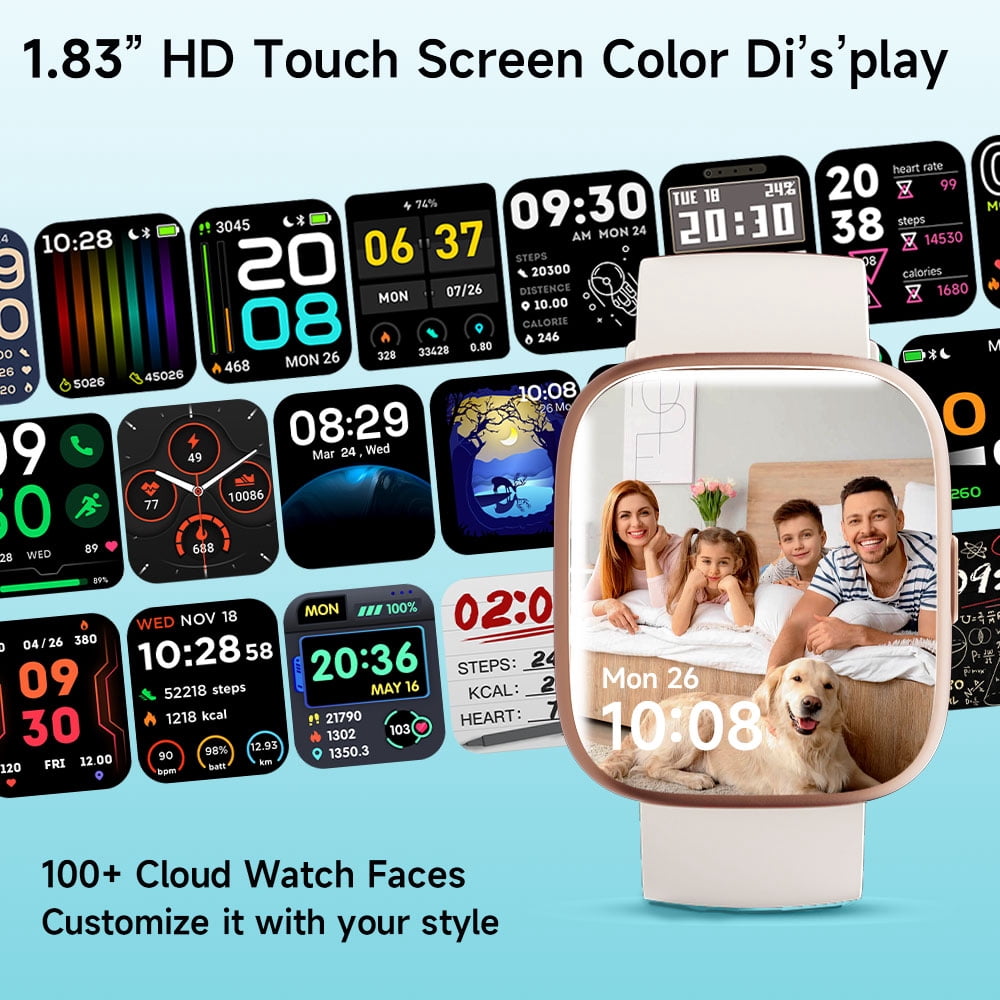 TOOBUR Smart Watch for Women, 1.83" Fitness Tracker Watch with Step Tracker/Pedometer/Sleep, IP68 Waterproof Smartwatch Calls Compatible iOS Android Beige