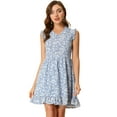 thumbnail image 1 of INSPIRE CHIC Robe Décontractée pour Femme à Imprimé Floral, Col en V, Sans Manches, Ligne A, Bleu Pâle, S, 1 of 6