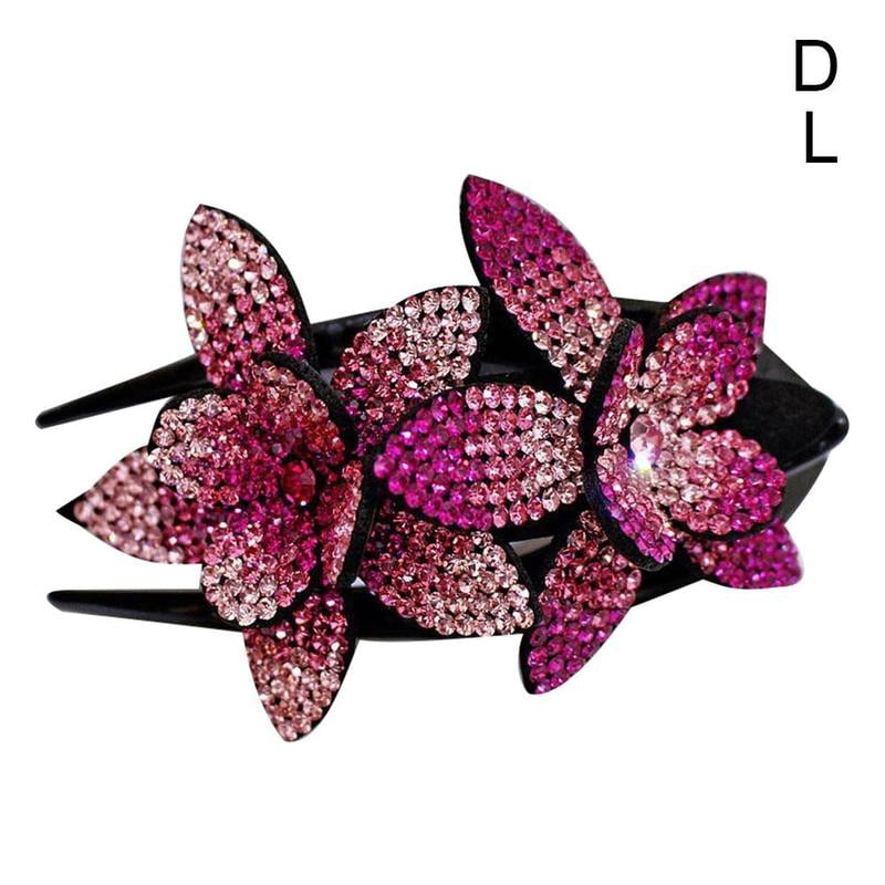 Women Rhinestone Double Flower Hair Clips Shinning Crystal Drills Duckbill Hair Claws Elegant Hair Combs Hairgrip Headwear Hair W2Y6
