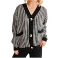 thumbnail image 2 of Amidoa Black Womens Sweaters Button up Cardigan Long Sleeve Knit Graphic Chunky Cardigans Women's Cardigans/Sweaters L, 2 of 5