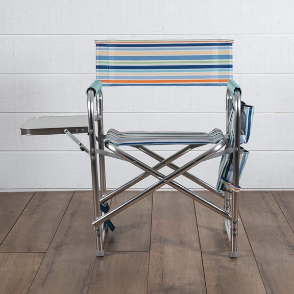 ONIVA Sports Chair with Side Table, Foldable Camp Chair for Adults, St. Tropez Collection – Sky Blue with Multi Stripe Pattern