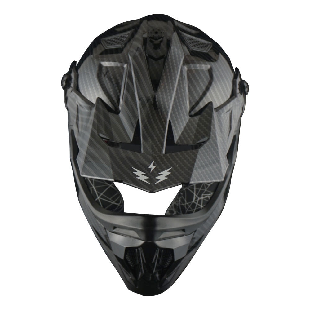 1Storm Adult Motocross Helmet ATV Dirt Bike BMX MX Downhill Mountain Helmet Track Style JH601; Carbon Fiber Black + Goggles + Skeleton Black Glove Bundle