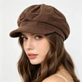 thumbnail image 7 of Kmonabie Winter Corduroy Octagonal Hat, Vintage Wood Button Newsboy Cap Painter Beret, Adjustable Soft Casual Headwear for Daily Wear, Brown, 7 of 7