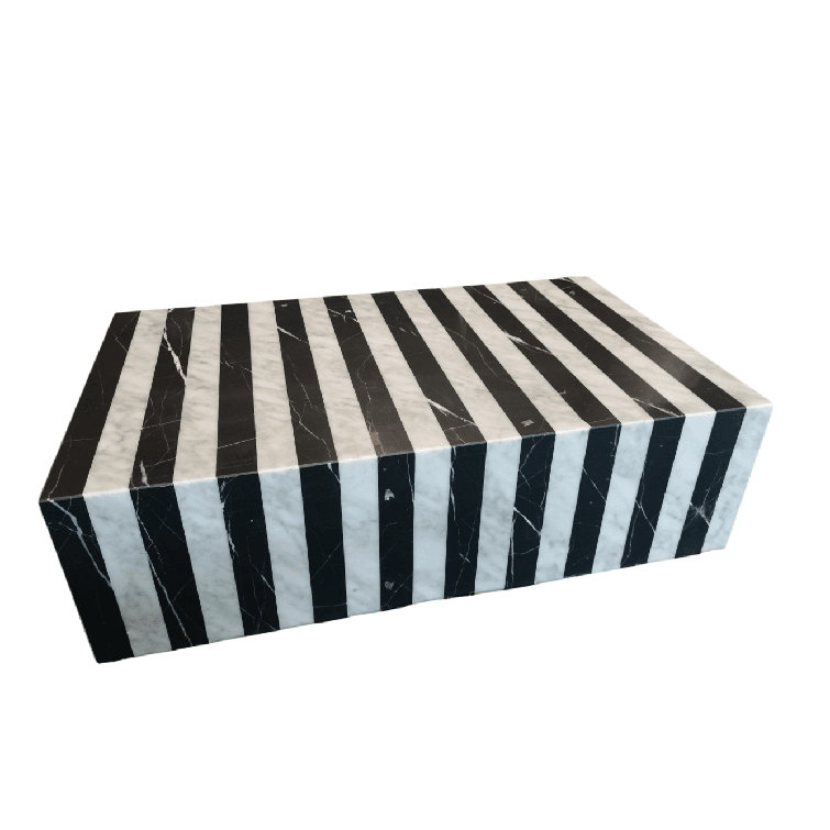 Genuine Marble Coffee Table - Nero Black + Carrara White Striped Marble