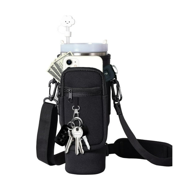 Sueño Apellido Stanley Bolsa de botella de agua Aganmi con bolsillo para teléfono cabe 40 Oz vaso moderno, titular de la botella de agua inicial de brillo con correa ajustable para el hombro