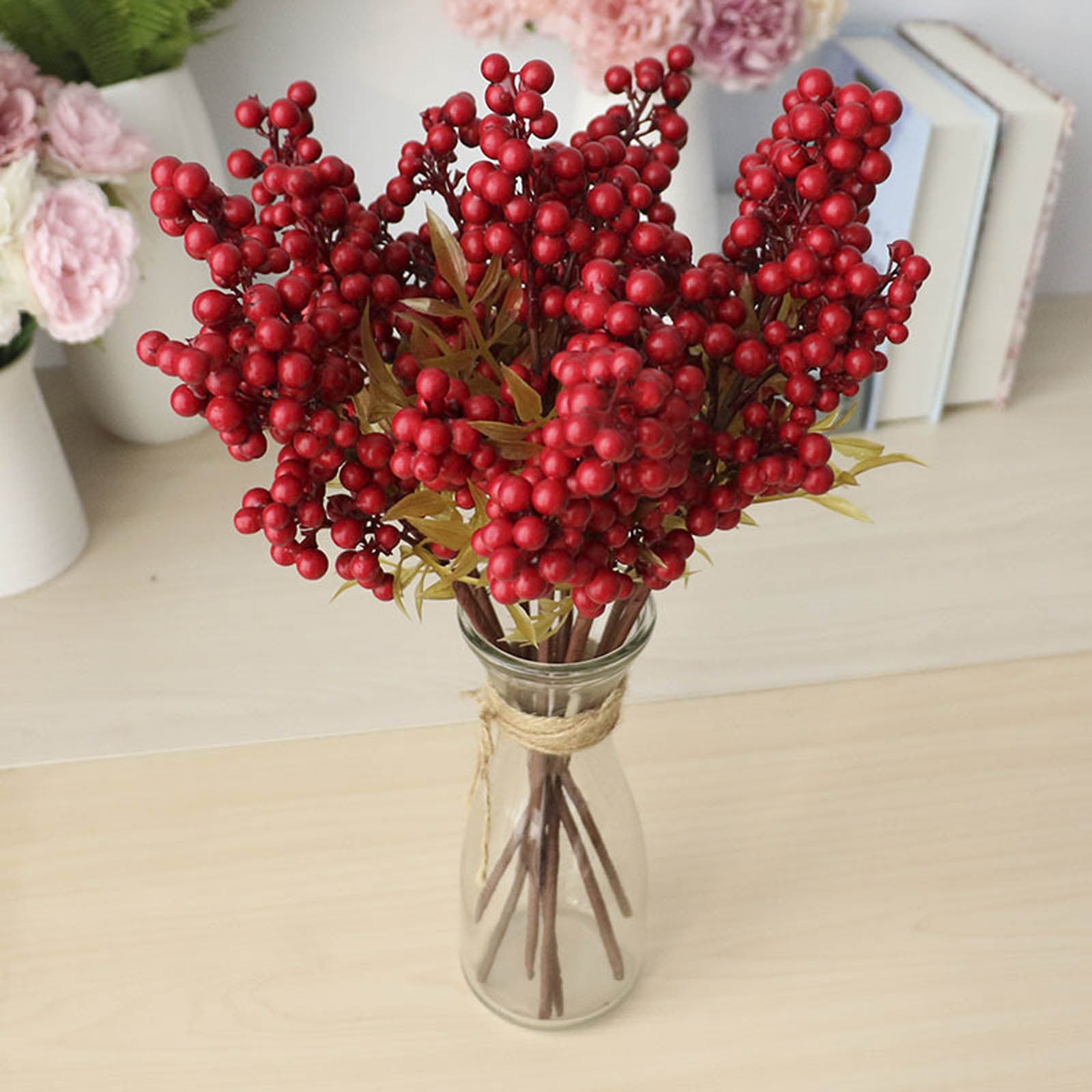 Artificial Red Berry Flower Christmas Decor Branch Home Holly Xmas Crafts Stems 