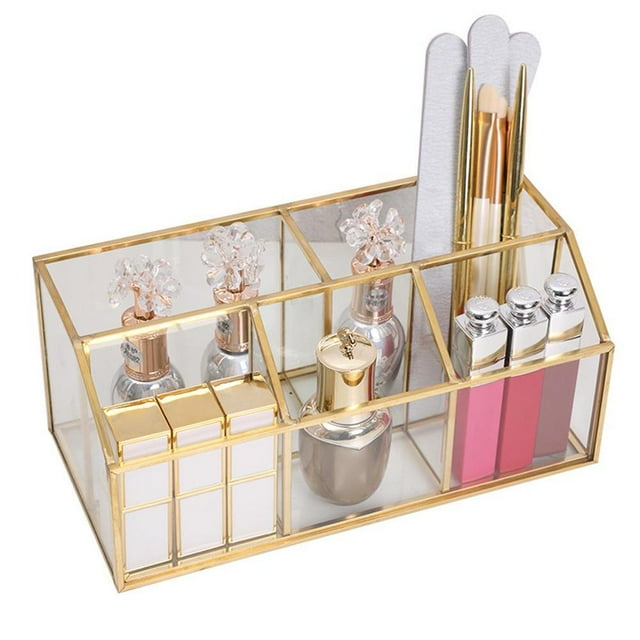 Organisateur Cosmétique en Verre, Support de Pinceaux, Présentoir Décoratif Transparent pour Pinceaux, Rouges à Lèvres, Vernis à Ongles