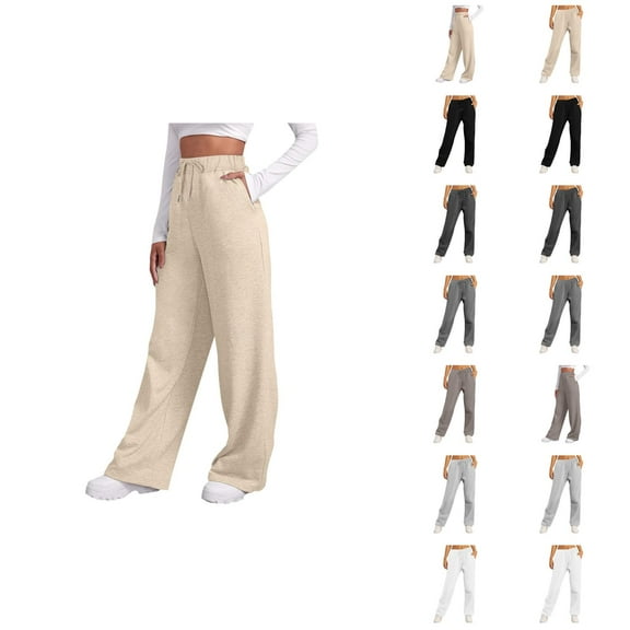 Sweatpants for Women 2025 Fall Winter Elastic High Waist Wide Leg Yoga Workout Sweat Pants with Pockets Trousers