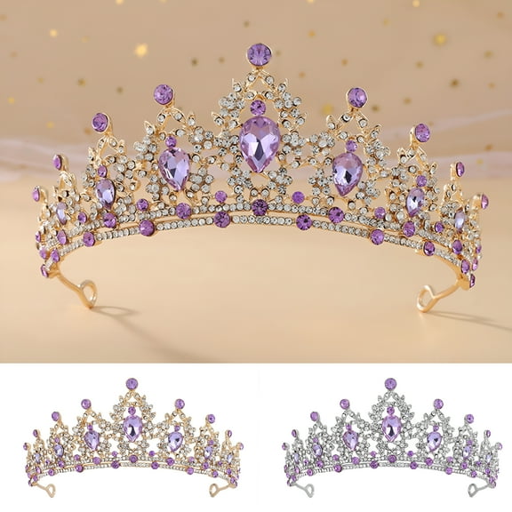 DESIGNICE Bridal Crown Temperament Shiny Purple Rhinestone Tiaras Crowns Bridal Headband Hairwear Hair Jewelry Ornaments for Party