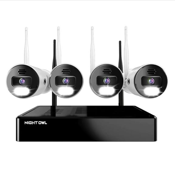 Night Owl 10 Channel 4K Bluetooth Wi-Fi NVR with 1TB Hard Drive and 4 Wi-Fi IP 4K Spotlight Cameras with 2-Way Audio and Audio Alerts and Sirens