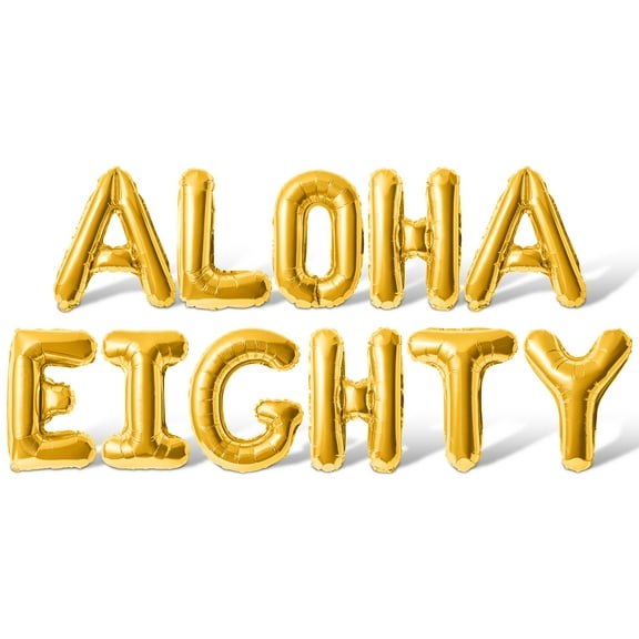 Letter Balloons - ALOHA EIGHTY 16" Inch Alphabet Letters Foil Mylar Balloon 80th Birthday Party Banner (Gold)