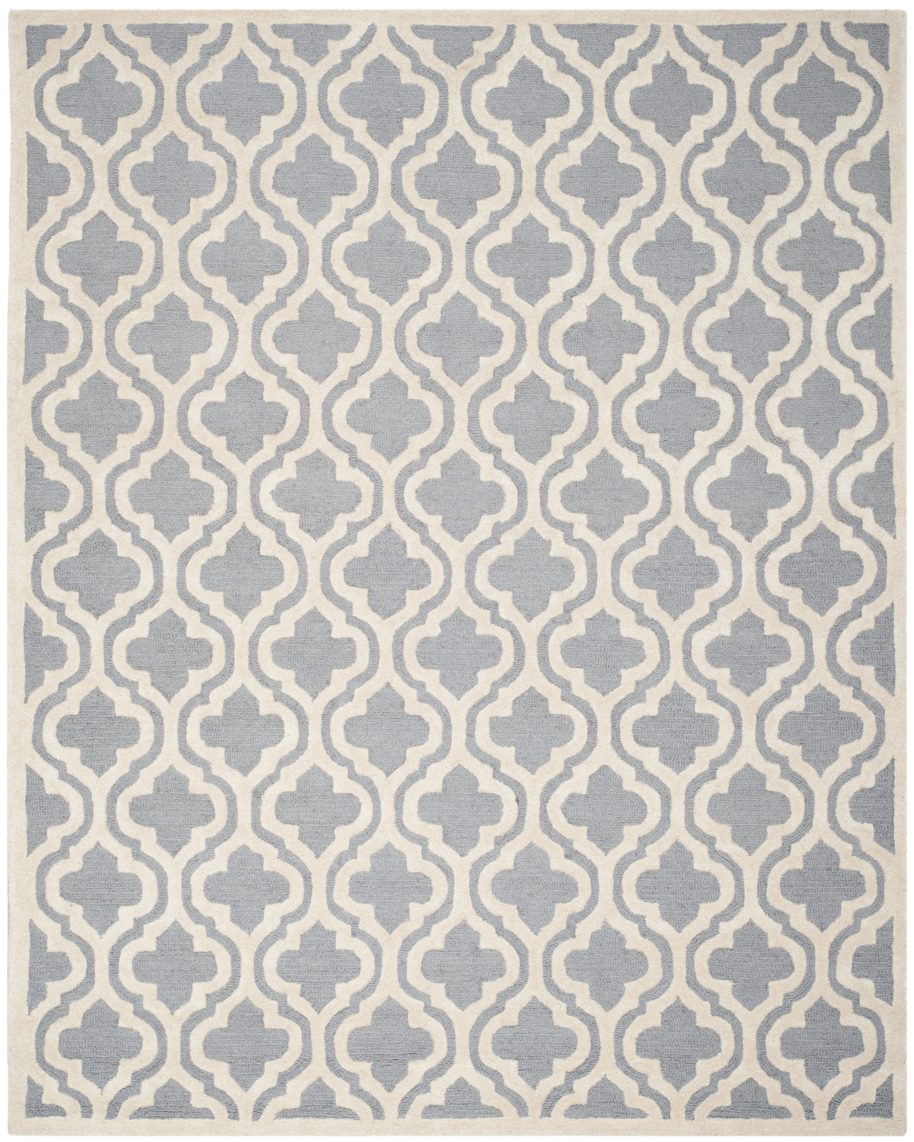 SAFAVIEH Cambridge Kirsten Geometric Wool Area Rug, Silver/Ivory, 12' x 18'