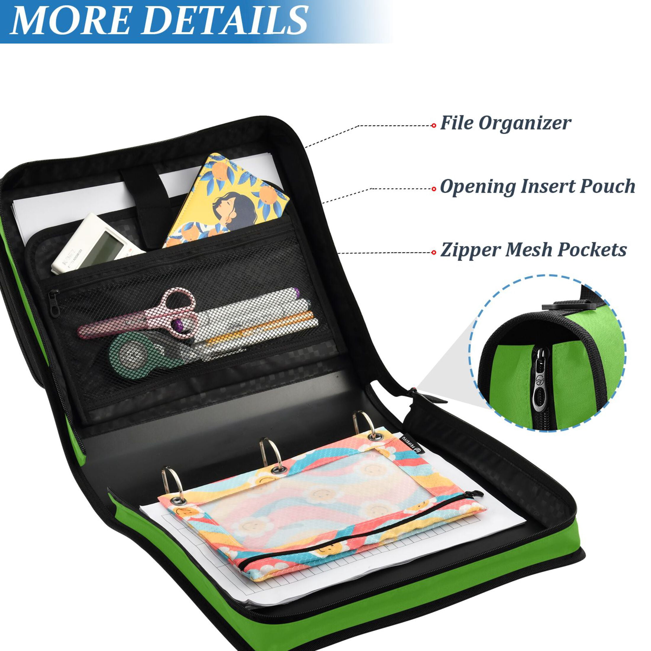 ALAZA Zipper Binder Grass Green Background 3 Ring Trapper Keeper File Folder Organizer Bag