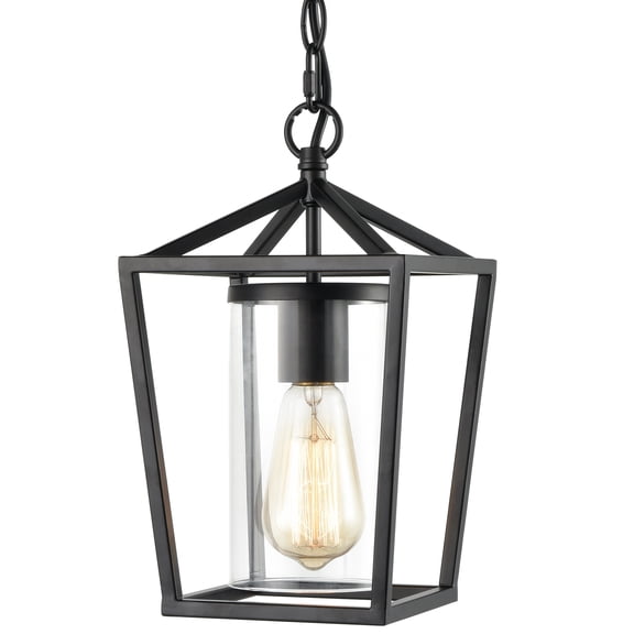 Claxy Black Lantern Pendant Light with Cylinder Clear Glass Shade
