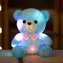 Giunmcul Color-Changing LED Luminous Bear Plush with Ribbon Bow Tie, Soft Cuddly Night Light Stuffed Animal for Kids & Adults, Multi-Color Remote or Button Light Modes, 20x10x5cm, Gift Nightlight Toy