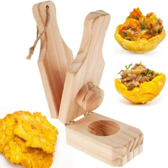 HAVELOR Wooden Plantain Press, 6.3x2.4x2.4 in, Creates Cups or Round Cakes for Frying, Perfect for Making Tostones and Plantain Chips at Home(A,onesize)