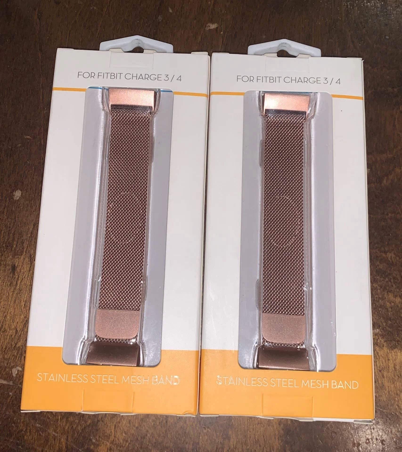 CRESTIN- Withit 2 Rose Gold Stainless Steel Mesh Band For Fitbit Charge 3 & Charge 4