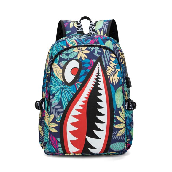 Travel Shark Backpack Computer Backpack With USB Charging Port, Durable Shark School Bag, Three Piece Set-sebneei