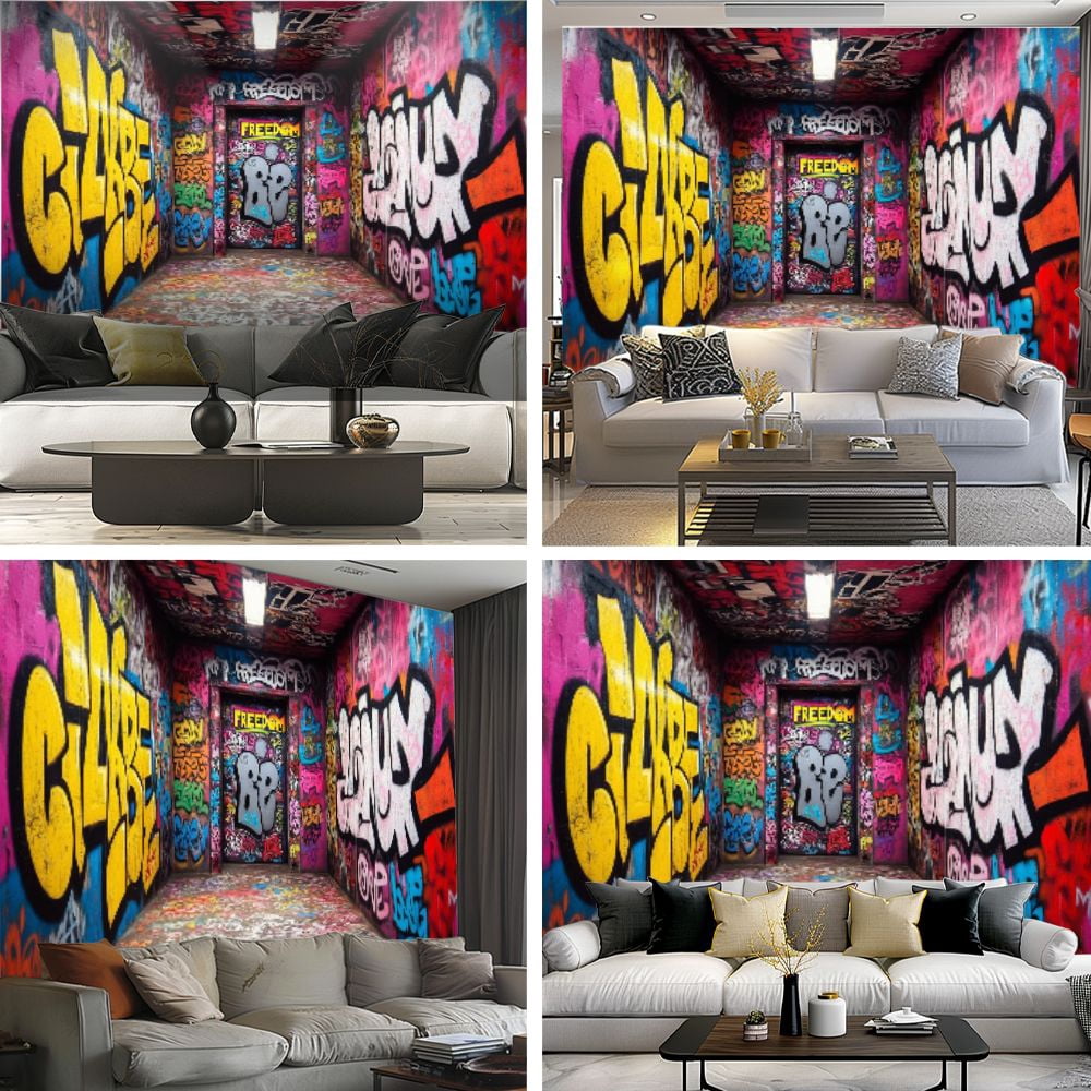 Peel and Stick Wallpaper Street Graffiti Mural 3D Street Doodle Wall Paintings Street Art Modern Art Wall Mural Decor Self Adhesive and Removable 69in x 98in