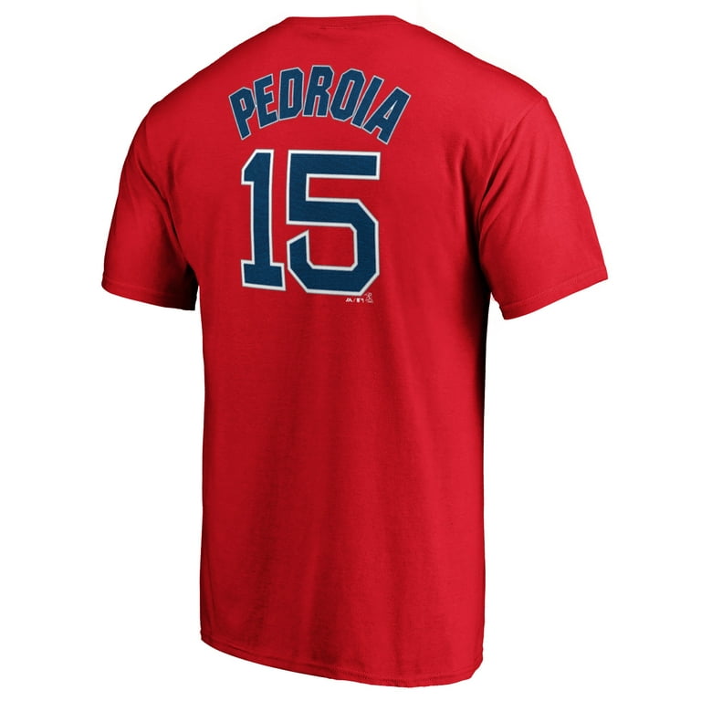 Dustin Pedroia Boston Red Sox Majestic Logo Official Name & Number T-Shirt  - Red 