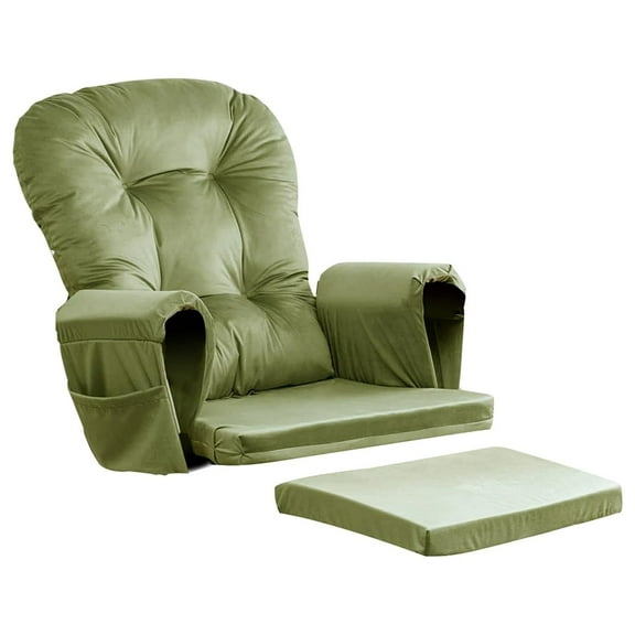 5PCS Glider Rocker Replacement Cushions Thick Soft Glider Cushions Replacement Set with Ottoman Cushion and Storage Pockets, Matcha Green