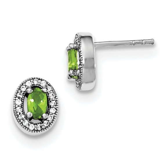 Primal Silver Sterling Silver Rhodium-plated Light Green and White Cubic Zirconia Oval Stud Earrings