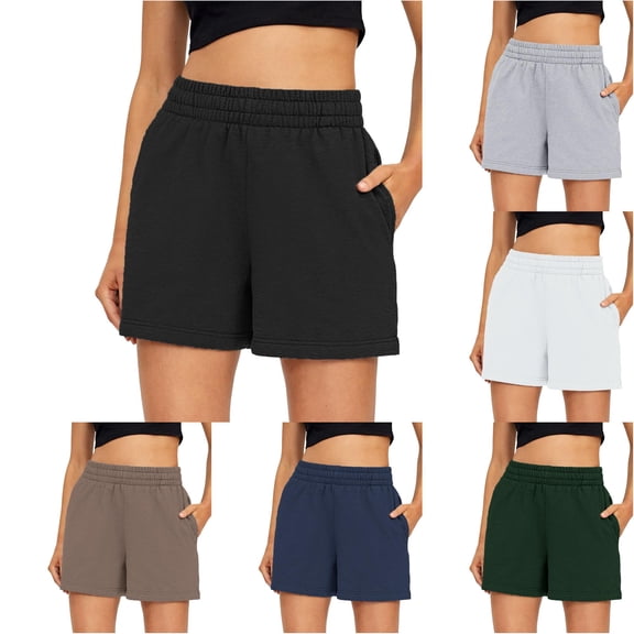 Trendfront Womens Solid Color Casual Shorts High Waisted Elastic Waist Wide Leg Side Pockets Relaxed Fit Summer Bottoms