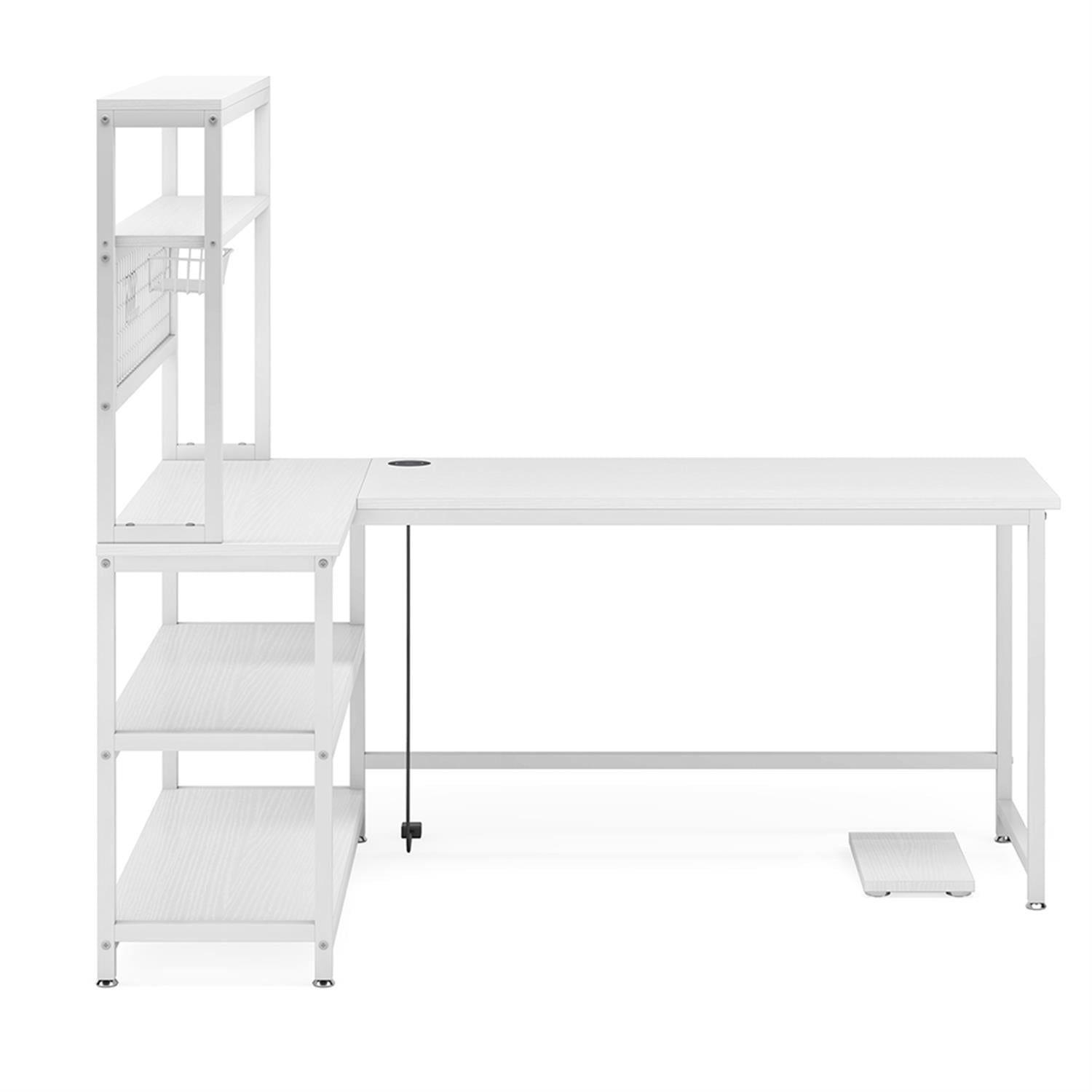 Demi Bonn 55" Computer Desk with Wireless Charging, Office Desk with Shelves, Reversible L-Shaped Gaming Desk, Corner Desk with Storage, Work Desk, White