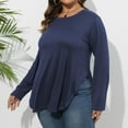 thumbnail image 2 of Elainilye Fashion Women Under Scrub Shirts Long Sleeve Plus Size Tops V-neck Solid Loose Undershirt Blouse,Blue, 2 of 6