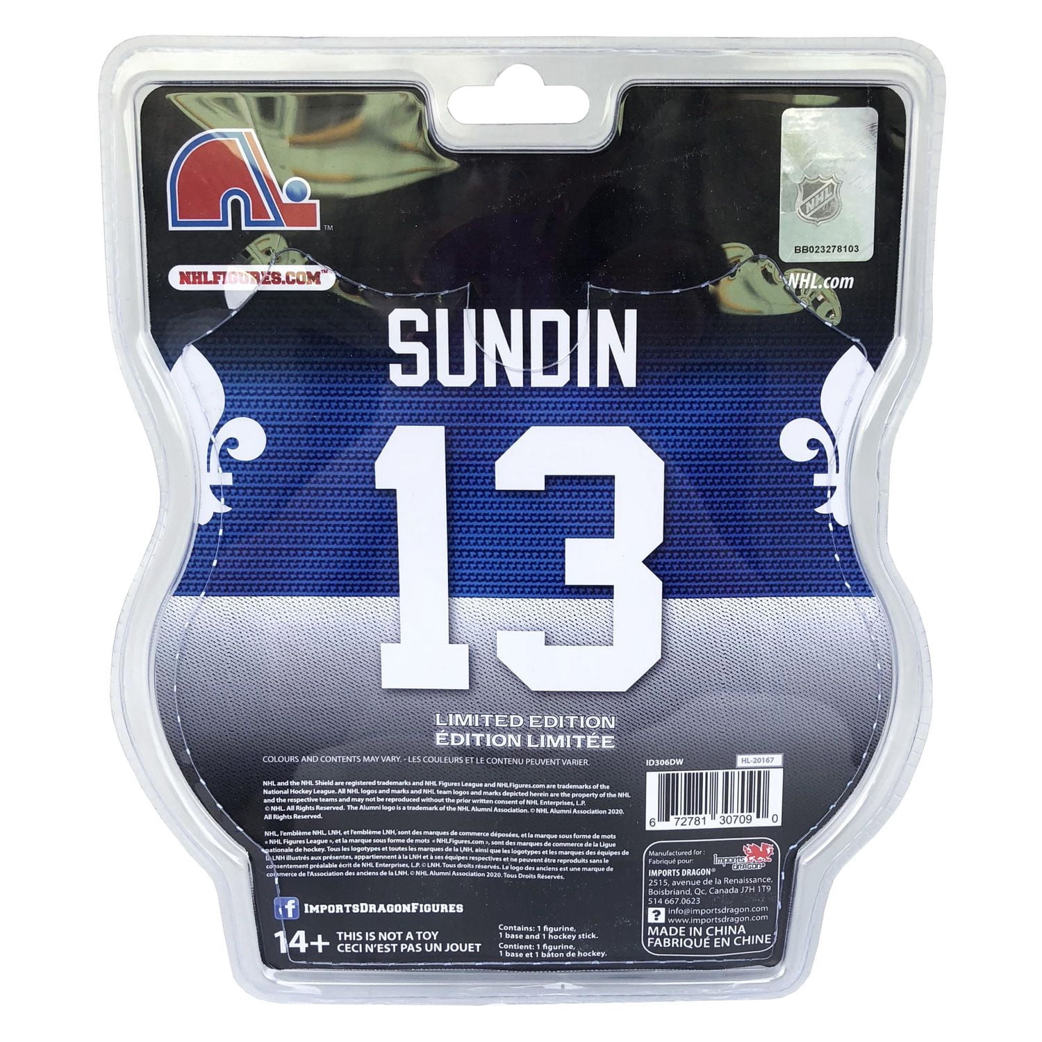 NHL Figures  - Mats Sundin - Quebec Nordiques - 6 Inch Figure