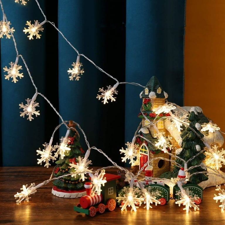 Schneeflocke Weihnachten Lichterketten, BrizLabs 2 Stück 4M 40 LED  Lichterkette Außen Weihnachtsbeleuchtung Batterie Betriebene für  Schlafzimmer Innen Hochzeit Garten Zimmer Party Feier Deko, Weiß 