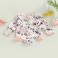 thumbnail image 2 of Toddler Baby Girl Jumpsuit Swimsuit Flower Print Long Sleeve Ruffle Spring Summer Bikini Bathing Suit Green 9-12 Months, 2 of 8