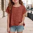 thumbnail image 2 of TIREOW Cotton Linen Tops for Girls Oversized Summer Boho Short Sleeve Shirts Teen Kids Plain Loose Lightweight Beach Blouse (Orange, 5-6 Years), 2 of 7