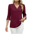 thumbnail image 2 of HongQid Women's 3/4 Sleeve Tops Dressy Casual Pleated V Neck Business Work Blouses Office Shirts, 2 of 9