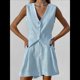 thumbnail image 5 of Conjuntos de Dos Piezas para Mujer, Verano 2025, Traje con Botones, Chaleco, Top, Pantalones Cortos de Cintura Alta, Atuendos Informales de Negocios Azul M, 5 of 8