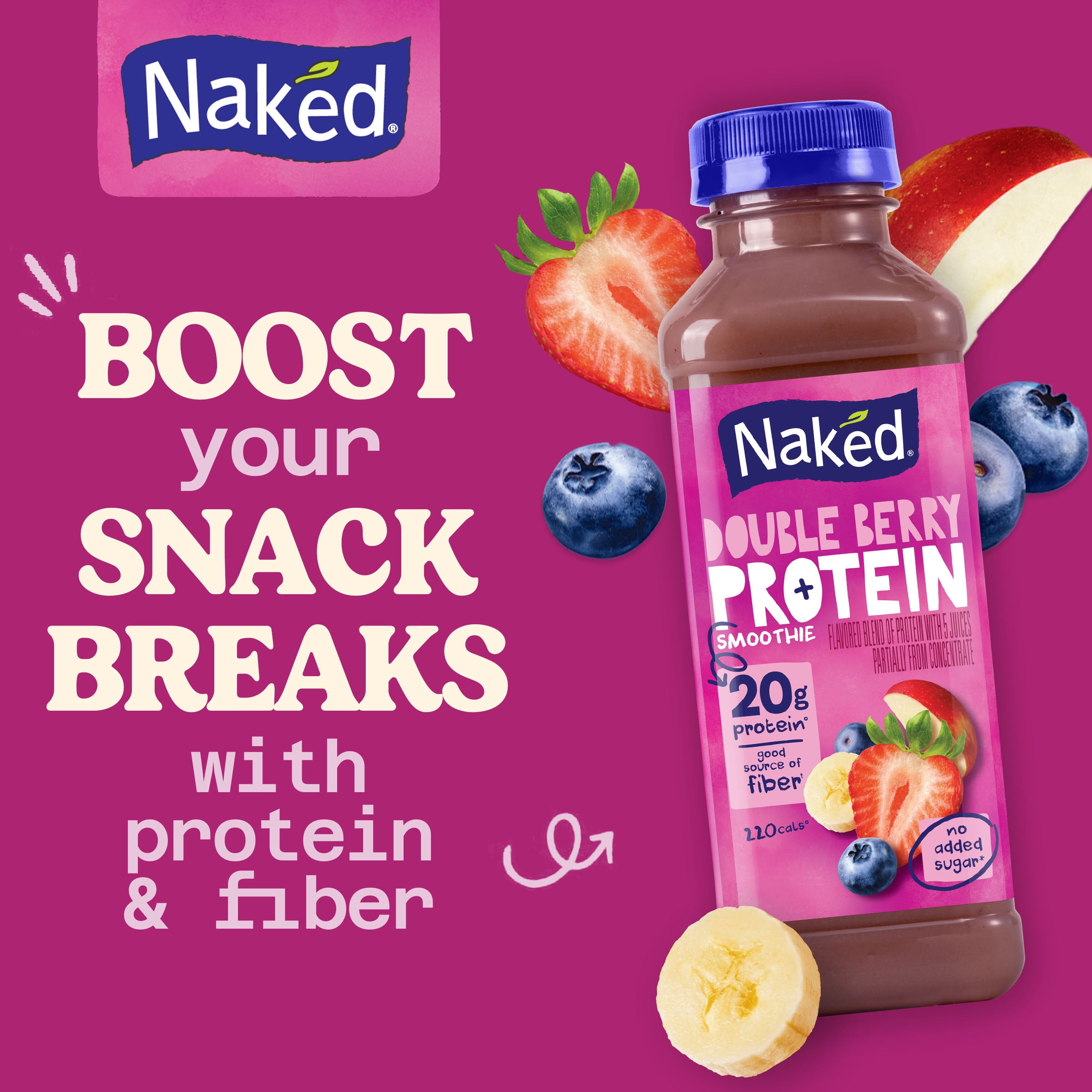 Naked Juice Protein Double Berry Fruit Flavored Juice Smoothie Blend, 15.2 fl oz