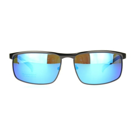 Polarized Mens Metal Rim Flat Top Narrow Sport 90s Sunglasses Gunmetal Blue Mirror