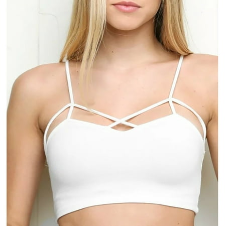 Women Crop Cami Tank Top Seamless Padded Bra Criss-Cross Front Bralette