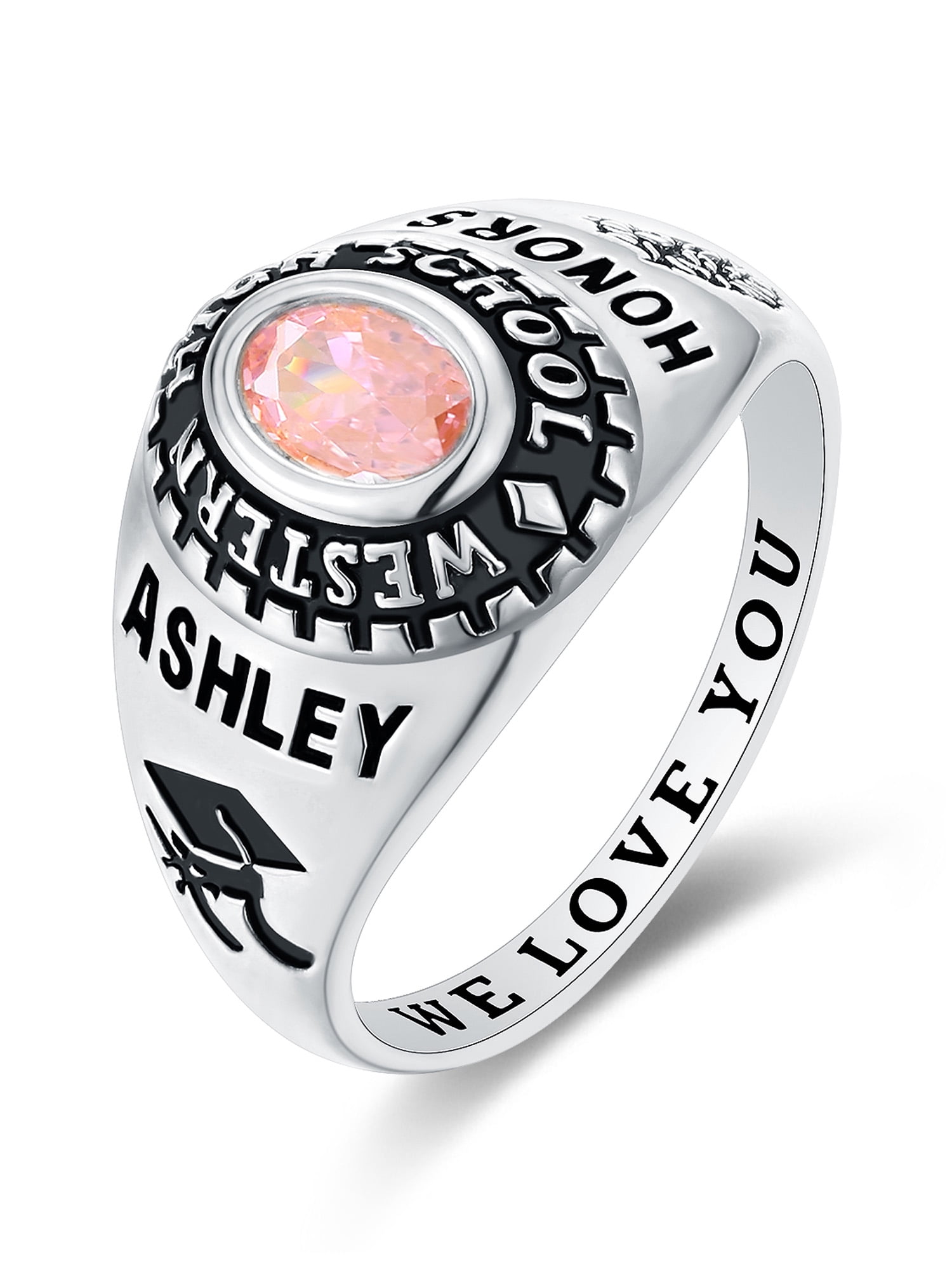 Mementos USA Custom Women's Class Rings 10kt White Gold for High School and College-Classic