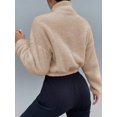 thumbnail image 2 of Womens Khaki Drop Shoulder Zip Up Fleece Jacket, 2 of 5