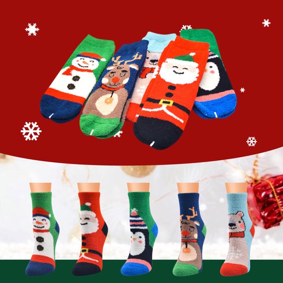 WHEANG Christmas Socks for Women Men Thick Warm Non‑Slip Fuzzy Sleep Socks Cozy Holiday Winter Socks for Indoor Home Party Daily Wear Cartoon Floor Socks M