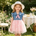 thumbnail image 6 of IFNWSV Toddler Girls Denim Dress Short Sleeve Round Neck Bowknot A-Line Summer Fashion Casual Sundress Pink 12-18 Months, 6 of 7