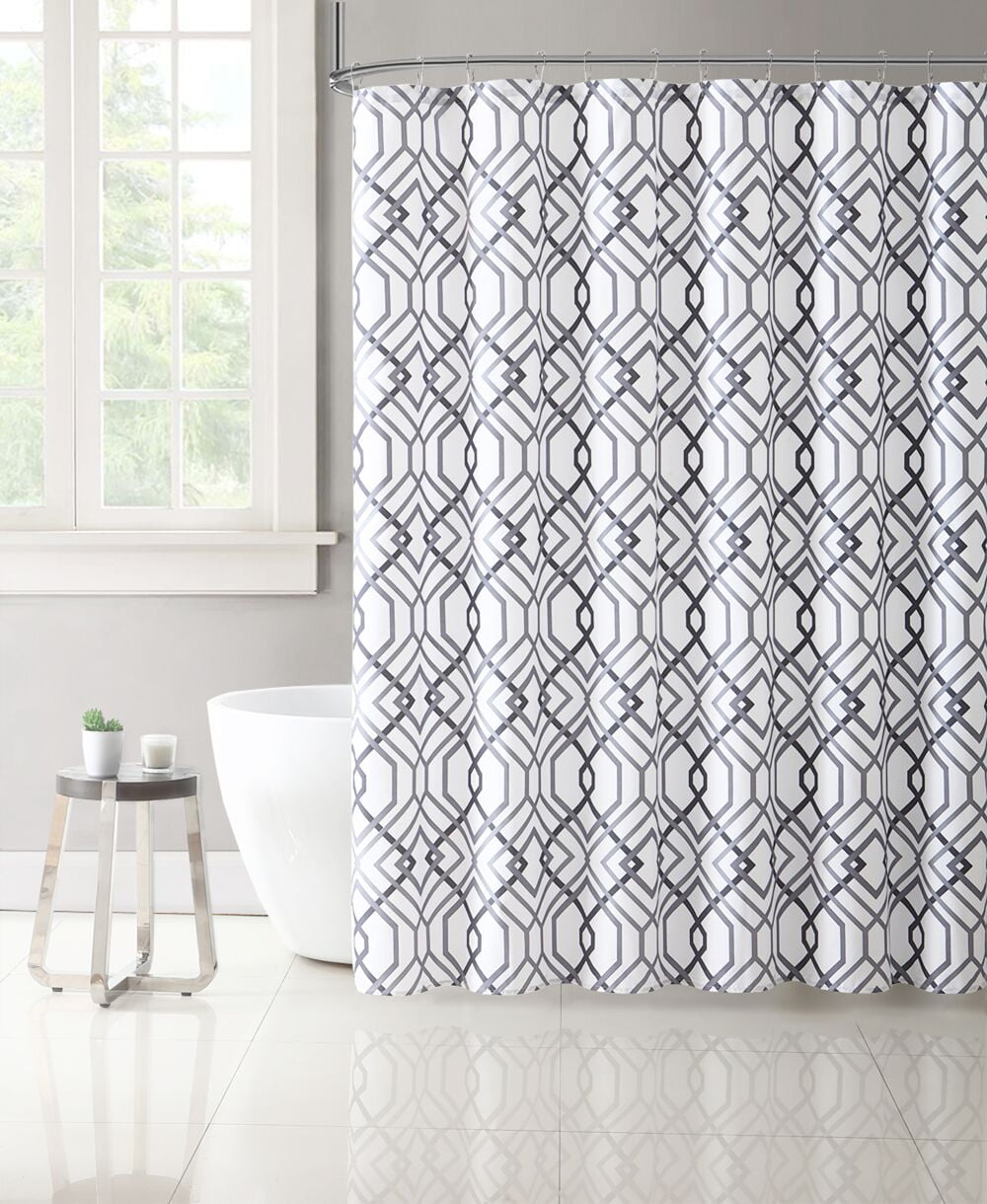 Gray & Silver Thick Fabric Shower Curtain with Geometrical Design 