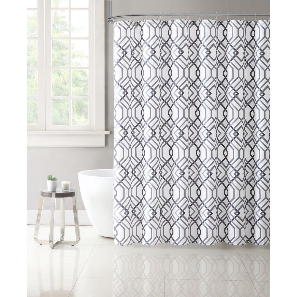 Gray Silver & White Geometric Designed Fabric Shower Curtain Walmart
