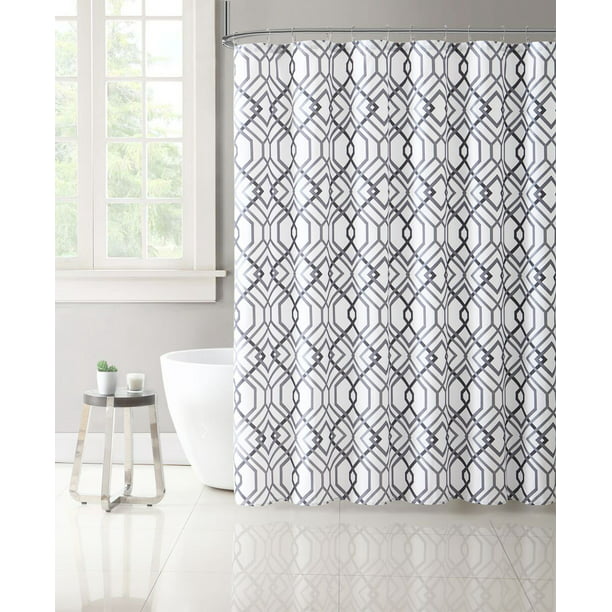 Gray Silver White Geometric Designed, Grey And White Fabric Shower Curtain