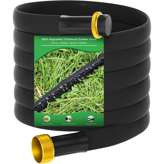 Jorking 50Ft Flat Soaker Hose 2025-Thickened Garden Hose with Copper Joint (Max 50 PSI)