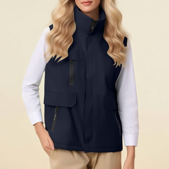 AUNVITO Women's Lightweight Waterproof Sleeveless Puffer Vest Jacket with Pockets, Stand Collar, Dual Zipper & Elastic Edges for Outdoor Casual Wear