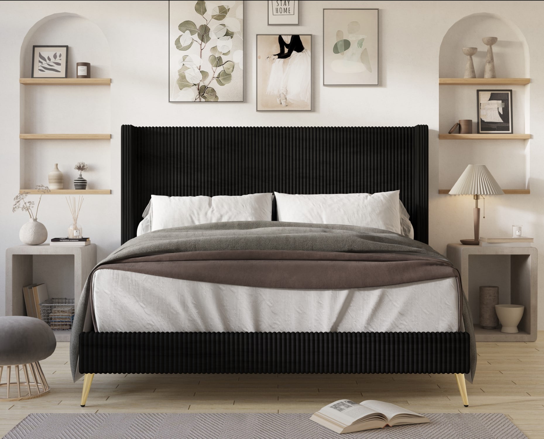 HMD Chester Full Upholstered Platform Bed, Black