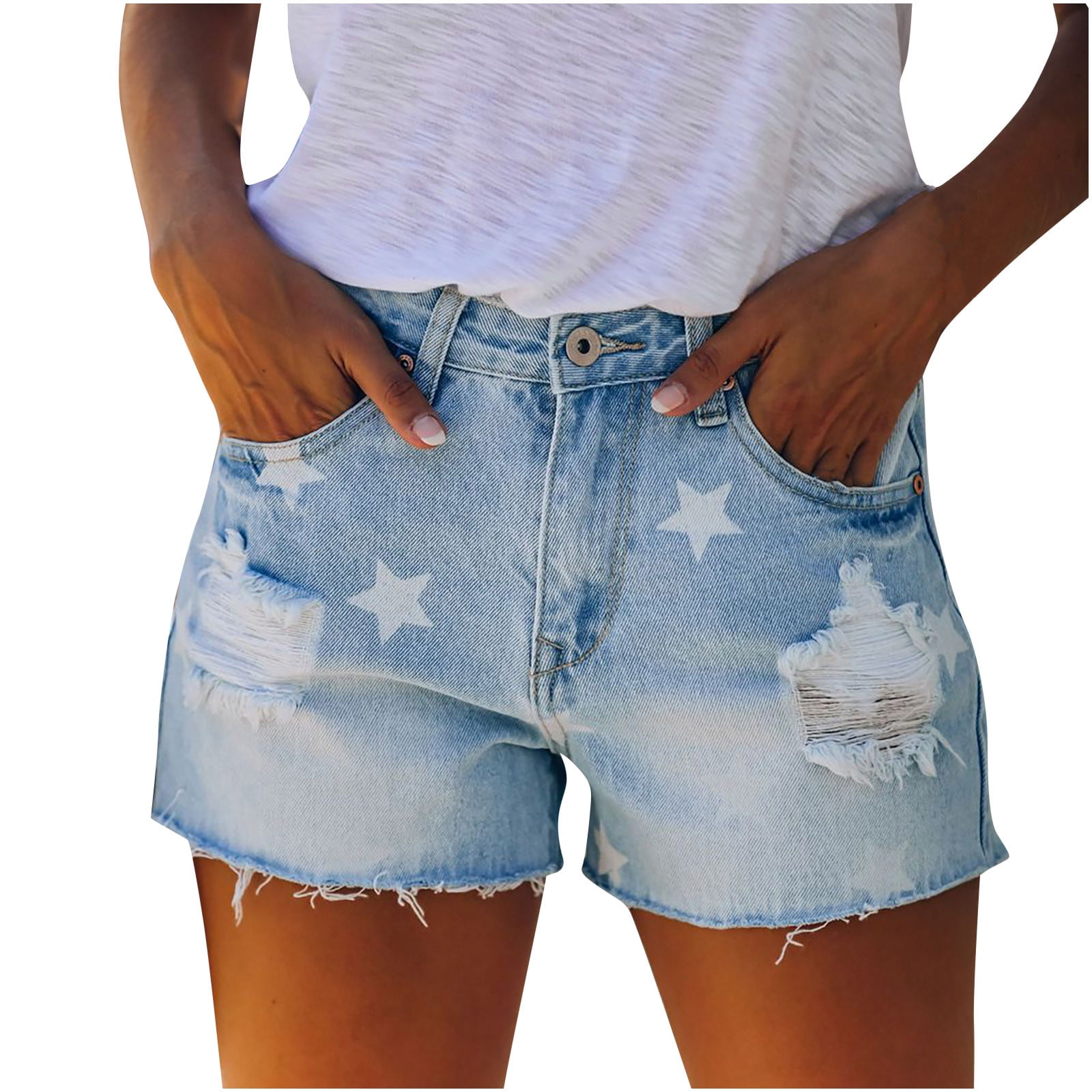 Women Denim Shorts Casual High Waisted Frayed Raw Hem Ripped Jeans Shorts  Summer Fashion Hot Pants - Walmart.com